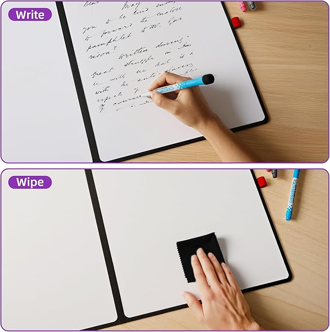 Double-Sided White Board 16×12inch - Expands to 24“×16” Dry Erase Board with 3 Markers & Anti-Ghosting Surface | Magnetic-Ready | Ultra-Thin for Office,School,Travel,Home(16"×12"-Black)