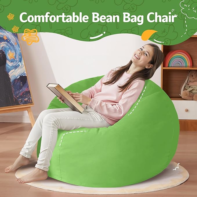 Homguava 2FT Bean Bag Chair: 2' Bean Bags with Memory Foam Filled,Comfy Beanbag Chairs Round Bean Bag Sofa with Dutch Velvet Cover-Lime
