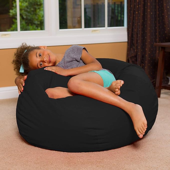 Posh Creations Bean Bag Chair for Kids, Teens, and Adults Includes Removable and Machine Washable Cover, Solid Black, 38in - Large