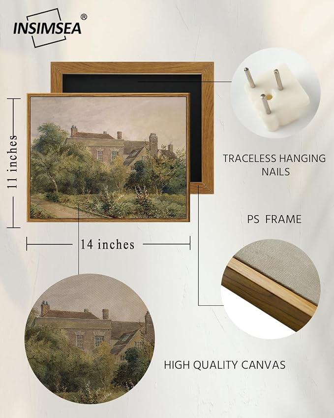 InSimSea Framed Canvas Wall Art Vintage Decor, Home Decor Classical Scenery Watercolor Painting Canvas Prints Wall Decorations for Living Room Home Farmhouse Bathroom Decor, 11"x14"