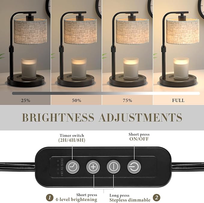 Candle Warmer Lamp with Timer Dimmer, Height Adjustable Black Electric Candle Warmer Wax Heater with 2 Bulbs, Birthday Gifts for Women Her, Mom, House Warming Gifts New Home