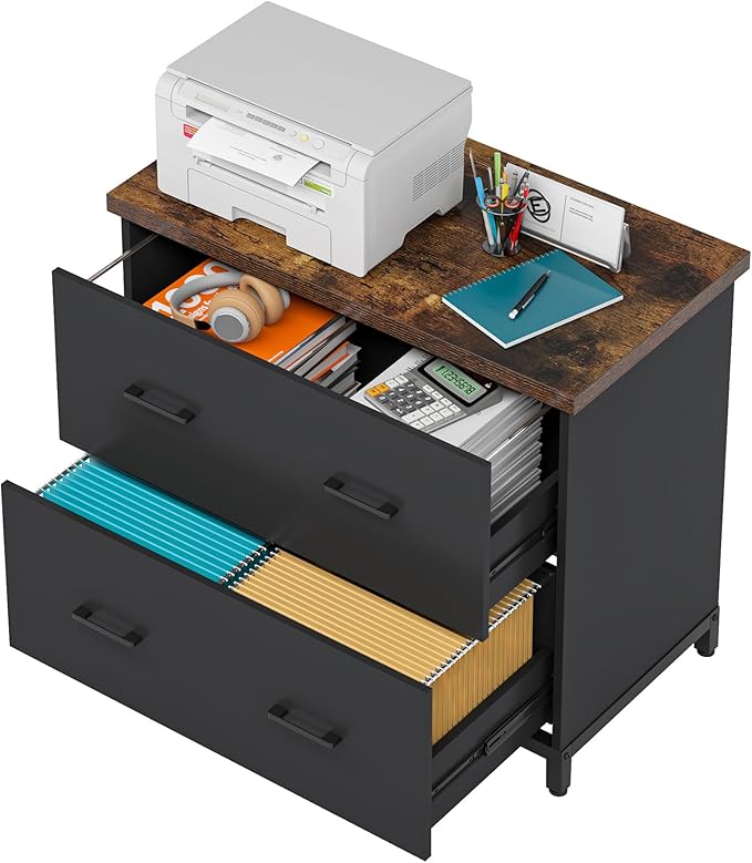 Tribesigns 2-Drawer File Cabinet, Wood Lateral Filing Cabinet for Home Office, A4, Letter Size, Brown and Black