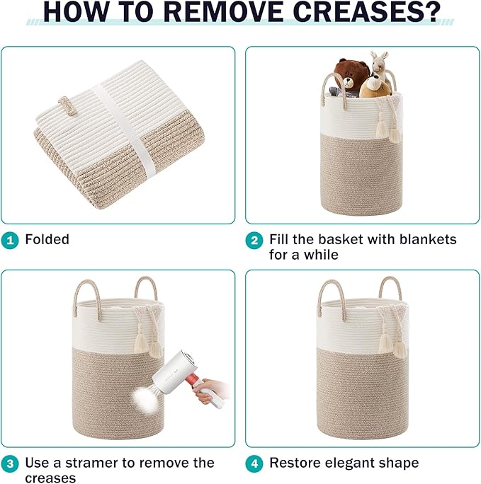 Woven Rope Laundry Hamper Basket, 72L Tall Luandry Basket, Baby Nursery Hamper for Blanket Storage in Bedroom-Large-Brown