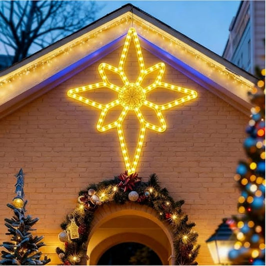 43"x32" Extra Large Christmas Bethlehem Star Shaped Lights Outdoor Window 125 LED Christmas Star Plug Operated Lights Nativity Holy with Timer and 8 Functions for Xmas Holiday Party Decor