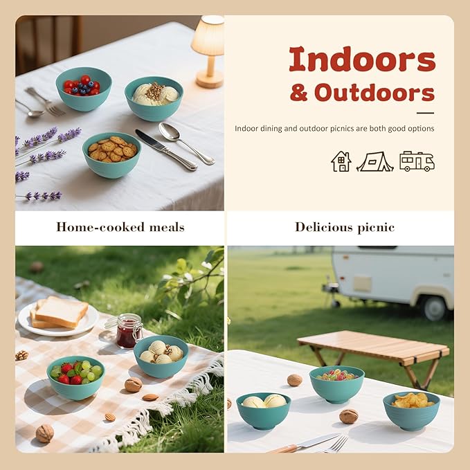 Small Wheat Straw Bowls Sets of 6,Dishwasher Safe and Microwave Safe Snack Bowls 10oz,Alternative Handy Plastic Bowls Reusable for Snack and Ice Cream.Green Series