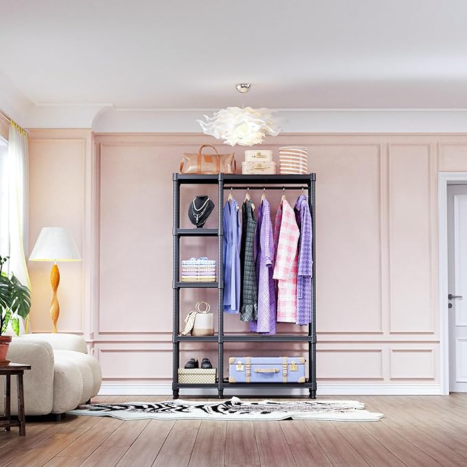 IZEUK Heavy Duty Garment Rack, Closet Organizer and Clothes Rack for Hanging Clothes with 1 Hang Rods, Freestanding Adjustable Metal Wardrobe, 15.4" D x 35" W x 71.5" H, Max Load 1000LBS, Black