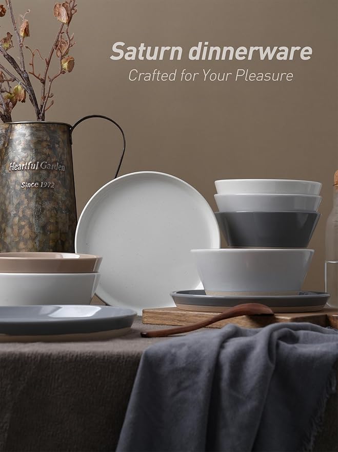 Famiware Saturn Speckled Dinnerware Sets for 4 (12 Pieces), Stoneware Plates and Bowls Dish Set - Chip and Scratch Resistant, Microwave and Dishwasher Safe, Multi-color