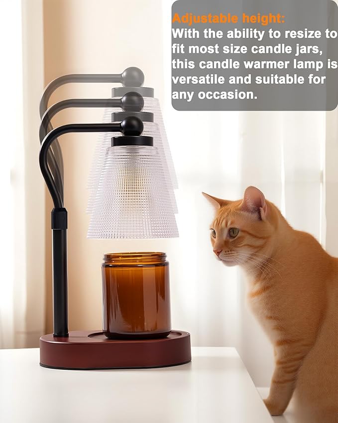 Candle Warmer Lamp with Timer, Dimmer, Adjustable Height, 2 Replacement Bulbs, Electric Candle Warmer for Jar Candles, Decorative Candle Lamps (Clear)