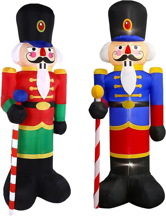 2 Packs 8ft Nutcracker Soldier Christmas Inflatable Decor for Yard/Outdoor/Lawn/Porch Decor (Red/Blue Nutcracker)