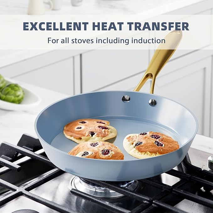 Pots and Pans Set - VONIKI Healthy Ceramic Cookware Set with Cooking Utensils Set, Non Toxic Kitchen Cookware Sets, Nonstick Cooking Pot Induction Cookware, Dishwasher Safe, Oven Safe, PFAS-Free, Blue