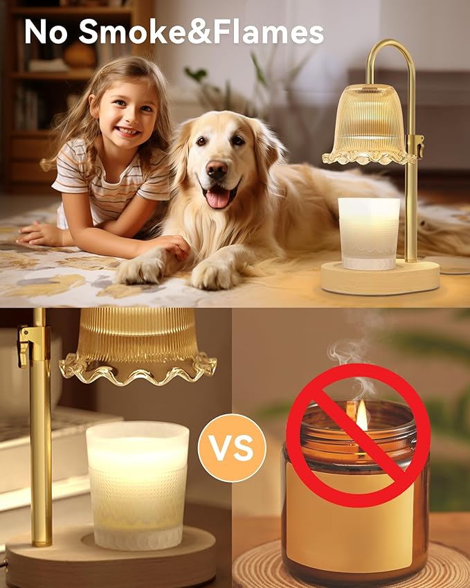 Candle Warmer Lamp with Timer, Vintage Flower Candle Lamp with 2 Bulbs, Electric Adjustable Height Candle Warmer,Birthday Gifts for Women, Wax Melt Warmer for Mom House Warming Gifts