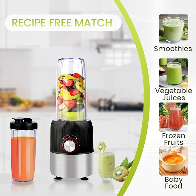 Smoothie Blender,1000W Max Blenders for Shakes and Smoothies in Kitchen, With Two Portable Bottle and Spout Lids(1 * 27oz&1 * 6.7oz),Coffee Grinder, 3 Modes Nutritional Recipe Blender,Black