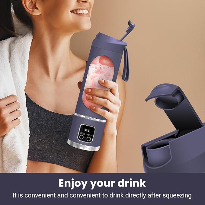 Portable Personal Electric Blender，500ML Portable Shakes and Smoothies Blender，Small Blenders、Mixing、Compact、Convenient and Versatile(Purple)