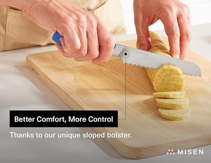 Misen Serrated Bread Knife – High-Carbon Japanese AUS8 Steel – Effortless Slicing of Bread, Pastries, and Fruits – Razor-Sharp Edge and Durable Blade with Ergonomic Handle - 5", Blue