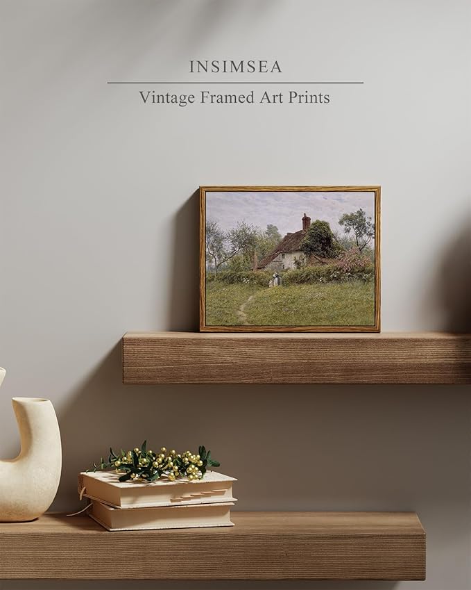 InSimSea Framed Canvas Wall Art, Vintage Decor, Classical Landscape Watercolour Painting, Rustic Wall Decor for Living Room, Bedroom, Farmhouse, Bathroom, 8"x10"