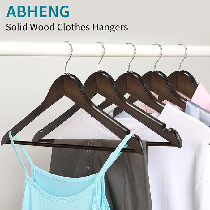 30 Pack Wooden Coat Hangers, 360° Swivel Hook, Suit Hangers with Anti-Slip Notches, for Jackets, Shirts, Dress, Dark Walnut, UAWY0530H