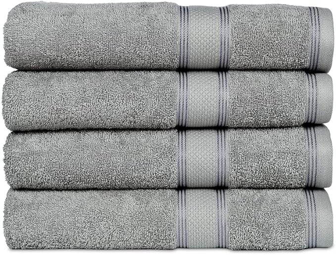 Casa Lino Silver Grey Bath Towels Set of 4 (54" x 27") - Large Bathroom Towel Set - 100% Cotton Towels for Bathroom - Highly Absorbent & Quick Dry Bath Towel Multipack - New Apartment Essentials
