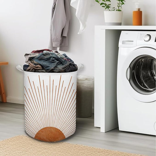 Boho Laundry Basket, Mid Century Modern Boho Terracotta Sun Sunshine Waterproof Collapsible Laundry Hamper Dirty Clothes Storage Toy Bin Organizer for Bathroom Bedroom Nursery Girls Kids Room