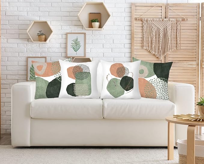 Jartinle Mid Century Modern Throw Pillow Covers 18x18 Set of 4 Boho Aesthetic Geometric Pillow Covers for Outdoor Couch Sofa Minimalist Home Deco