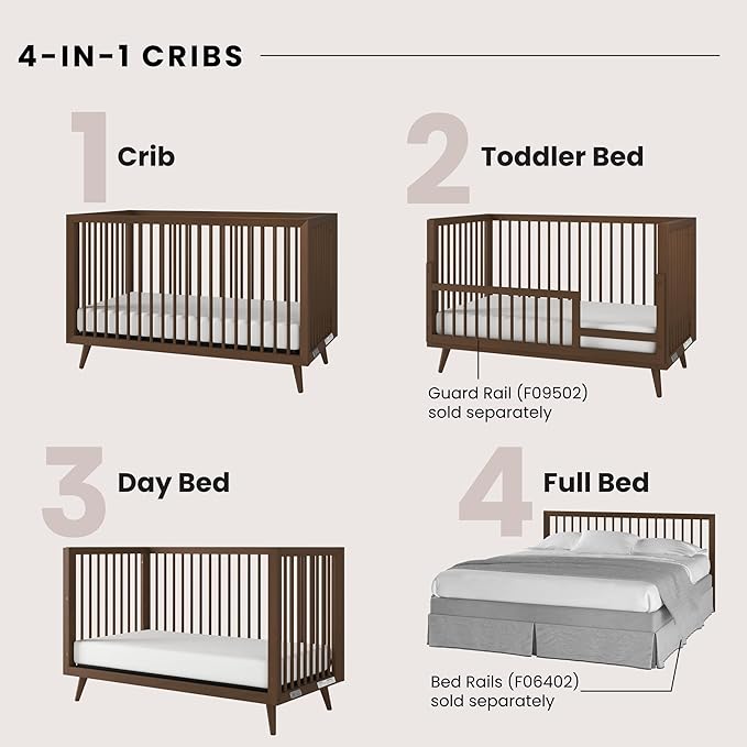 Child Craft Cranbrook 4-in-1 Convertible Crib, Baby Crib Converts to Day Bed, Toddler Bed and Full Size Bed, 3 Adjustable Mattress Positions, Non-Toxic, Baby Safe Finish (Toasted Chestnut)