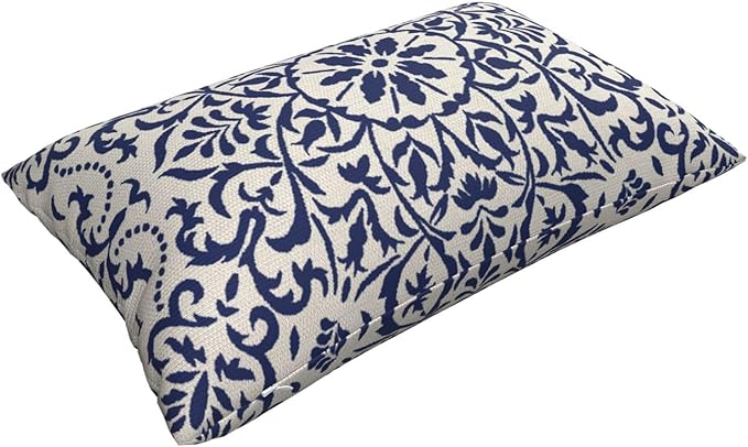 Navy Blue Boho Lumbar Pillow Covers 12x20 Set of 2, Bohemian Ethnic Carpet Pattern Design Decorative Throw Pillows Linen Farmhouse Cushion Pillow Covers for Sofa Couch Outdoor Decor