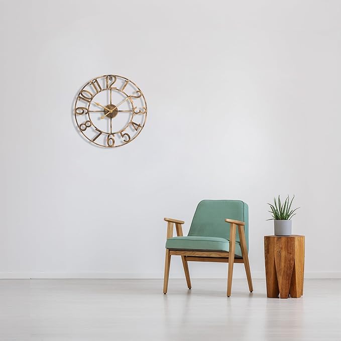 Sorbus 16-Inch Large Wall Clock – Decorative Brown Metal Clock with Gold Hands – Silent, Battery Operated, Modern Wall Decor for Living Room, Kitchen, or Office - Great Gift for Housewarming or Office