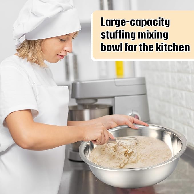 Nuogo 4 Pcs Stainless Steel Mixing Bowls Metal Mixing Bowls Extra Large Basin Salad Basin Deeper Edge Dishwasher Safe Mirror Finish for Home and Commercial, Silver (16 Inch 13 Qt)