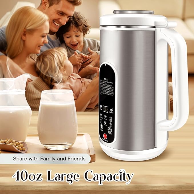 8-in-1 Nut Milk Maker Machine | 40oz Automatic Stainless Steel Milk Maker for Homemade Soy, Almond, Oat Milk, Juice, Baby Food & Non Dairy Beverages | with Delay Start/Keep Warm/Boil Water/Self-Clean