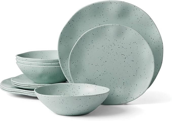Oneida 895952 Terrazzo Melamine Mint 12 Piece Dinnerware Set, Lightweight Melamine Material