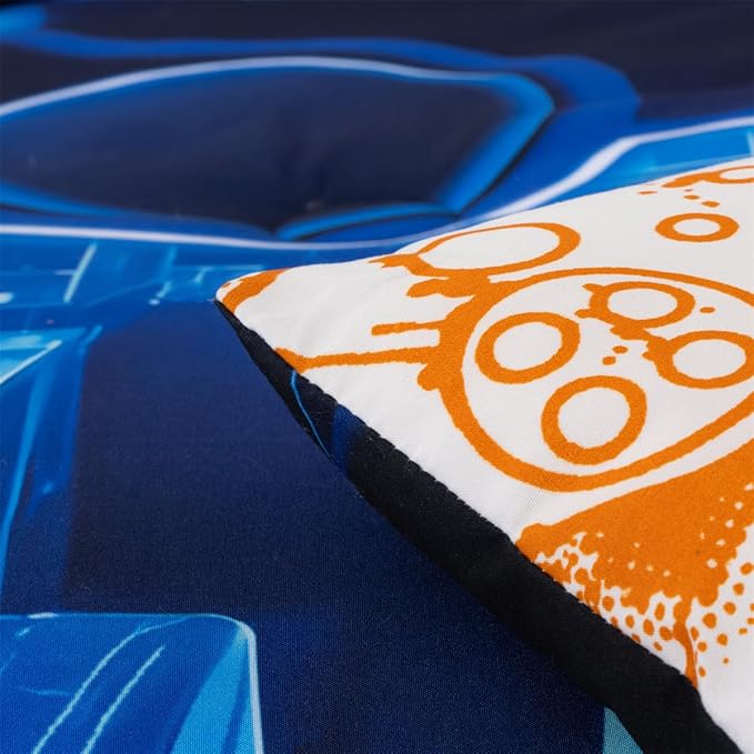 NTBED 5pcs Game Console Comforter Set for Boys Girls Kids 3D Gaming Block Bed in a Bag Lightweight Microfiber Gamer Bedding Sets (Blue, Twin)