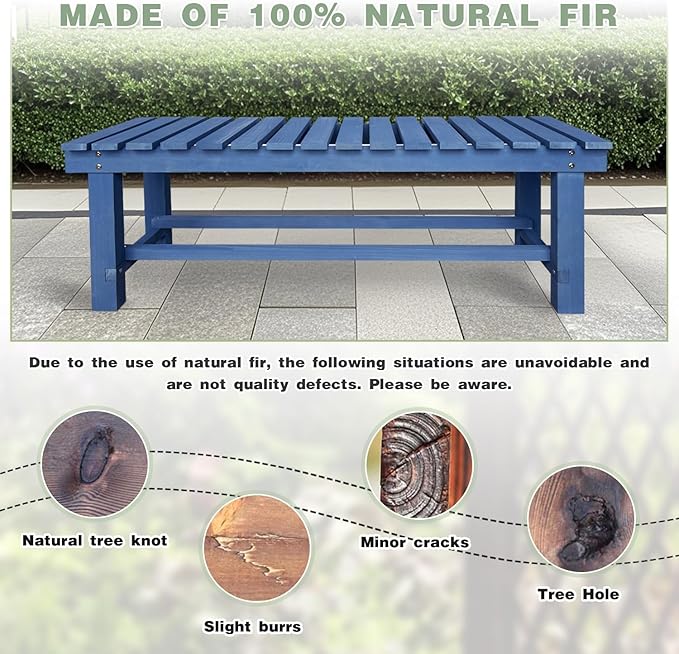 Outdoor Garden Wood Bench, 3-Person Weatherproof Wooden Bench Park Narrow Bench, Never Rot or Fade Waterproof Backless Bench for Entryway, Outdoor, Patio, Porch, Backyard and Park (Blue,47.2''/120cm)