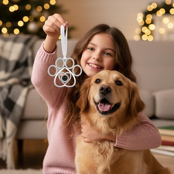 NAZENTI Personalized Christmas Tree Decoration for Pet Lover, Dog Paw Projection Photo Decoration, Personalized Projection Photo Christmas Ornament, Memorial Keepsake with Image for Family