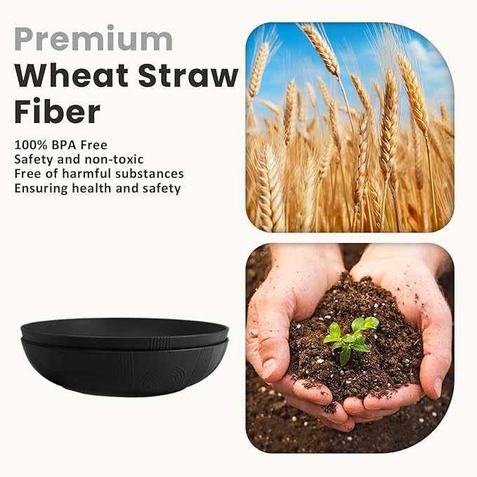 Homienly Wheat Straw Large Salad Bowl Set - Salad Bowls for Kitchen, Party, 60 OZ Large Capacity Serving Bowls Set of 2, Microwave and Dishwasher Safe Big Fruit Bowls (Black)