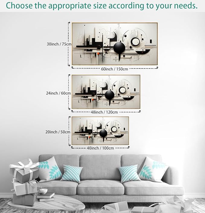 Abstract Wall Art Black and White Modern Artwork Geometric Line Art Canvas Painting Wall Decor for Living Room Bedroom Dining Room Home Office Decor 20"x40" with Framed…