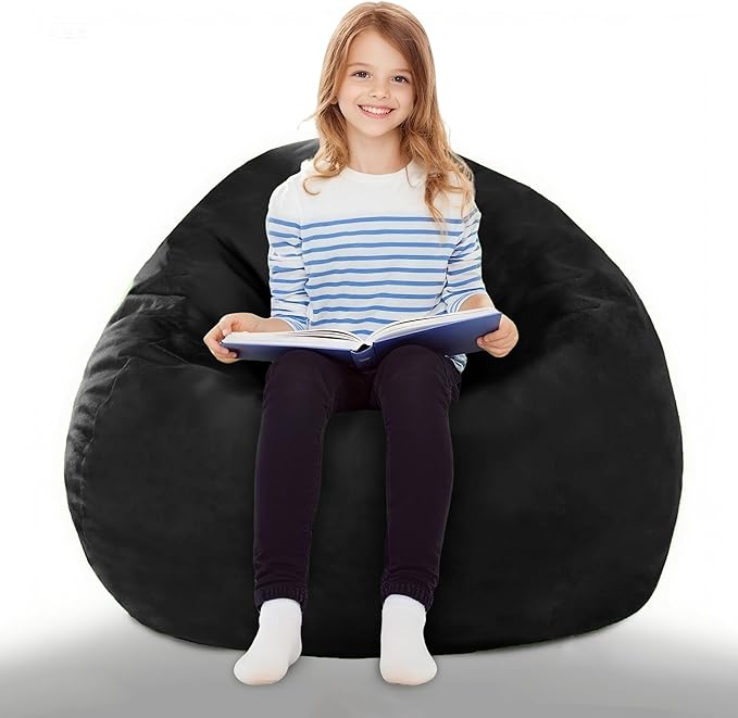 2FT Bean Bag Chair with Ultra Soft Velvet Cover Bean Bag Sofa with Memory Foam Bean Bag Chairs with Large Size Lazy Sofa for Dorm Office Living Room Bedroom Black 2'