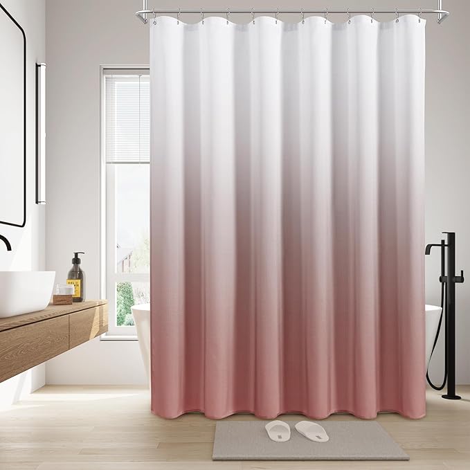 Naturoom Canyon Rose Shower Curtains for Bathroom,Ombre Cloth Fabric Shower Curtain Set with 12 Hooks Canyon Rose Bathroom Decor 72 x 72