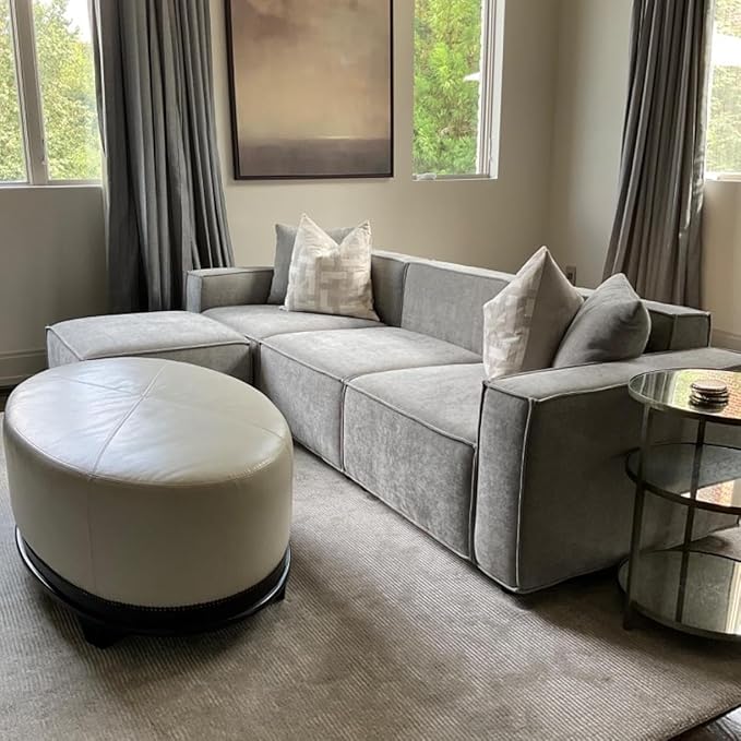 Acanva Luxury Modular Sectional Living Room Sofa Set, Modern Minimalist Style Couch with Ottoman and Chaise, L-Shape, Grey