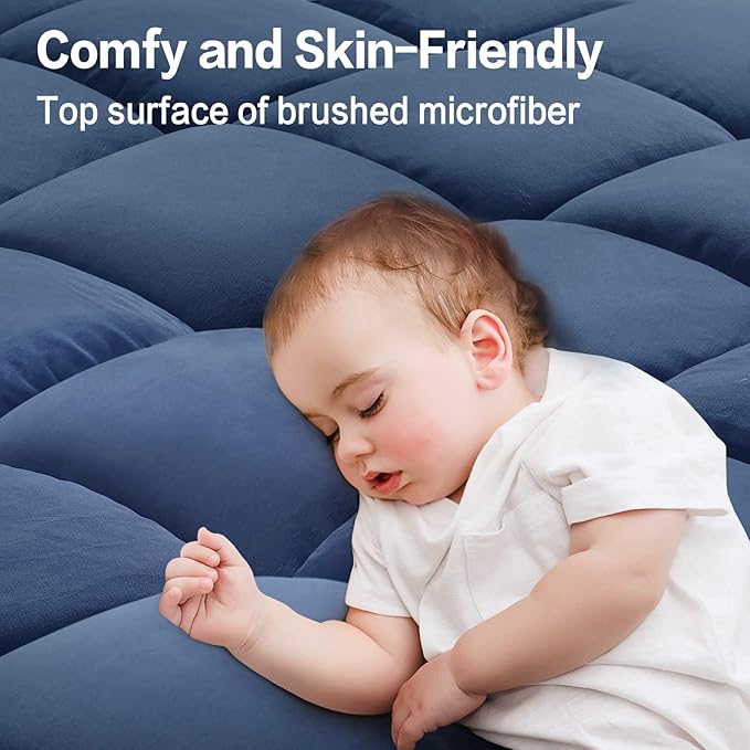 SOPAT Mattress Topper Twin XL Size Extra Thick Mattress Pad 8-21" Deep Pocket Soft Down Alternative Fill Mattress Protector Pillow Top Mattress Cover (39x80 Inches, Navy Blue)