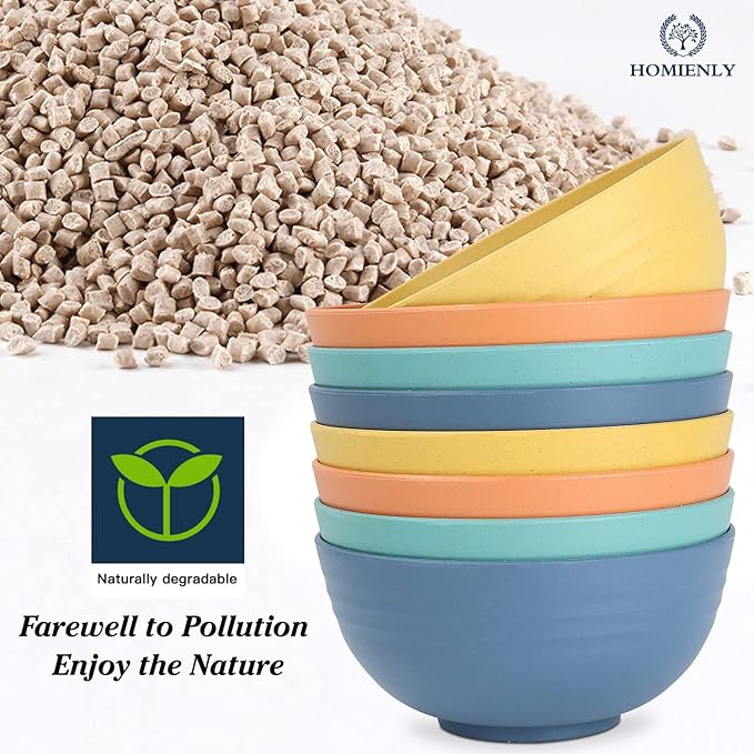 Homienly Bowls for Kitchen Cereal Bowls Wheat Straw Bowls 8 PCS Unbreakable Lightweight Bowl Set Microwave and Dishwasher Safe Bowl,Reusable Bowl for Serving Soup,Oatmeal,Ramen,Salad(Multi, 26 OZ)