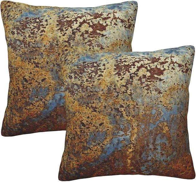 Metallic Bronze Brown Gold Orange Teal Rustic Throw Pillow Covers Set of 2 Rusty Copper Pillowcases Cushion Case Square for Soft Home Decor Bed Couch Car Living Room 18x18 Inch