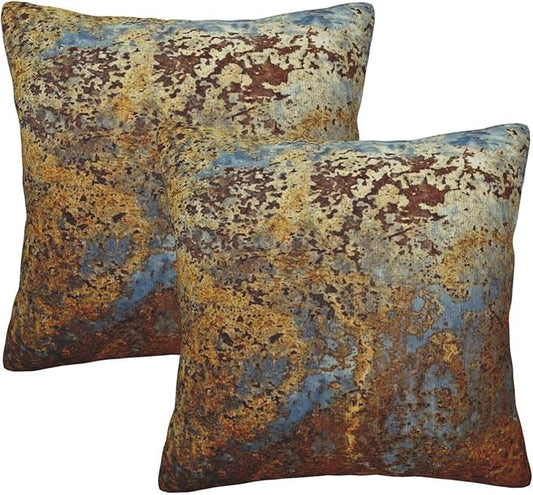Metallic Bronze Brown Gold Orange Teal Rustic Throw Pillow Covers Set of 2 Rusty Copper Pillowcases Cushion Case Square for Soft Home Decor Bed Couch Car Living Room 18x18 Inch