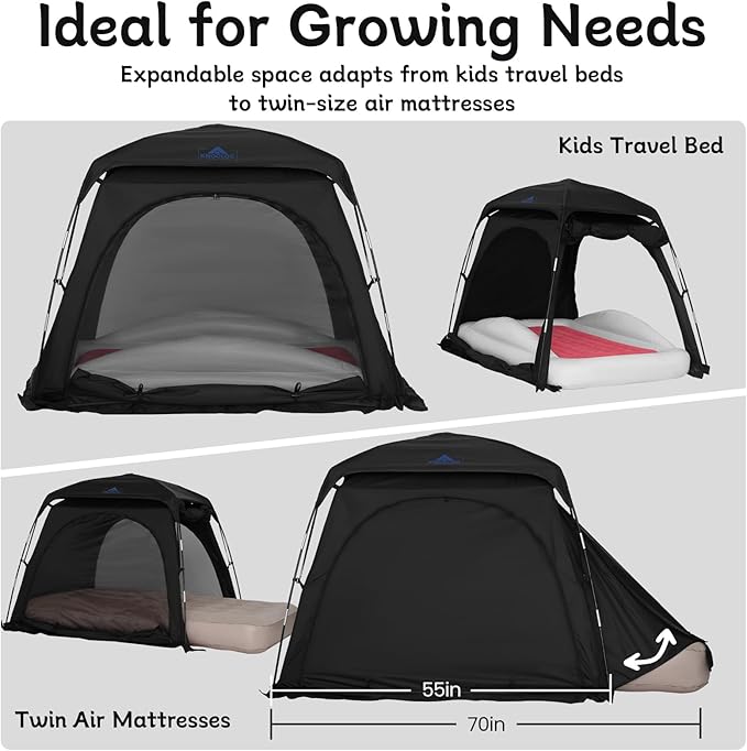 Sleep Pod for Kids, Babies & Toddlers, fits Pack N Play, Mini Crib, Kids Air Bed & Cot, Blackout Tent with Fan Pouch & Monitor Pouch, Portable & Easy Setup, Great for Travel & Room Sharing
