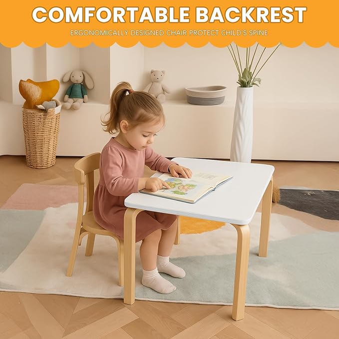 Swegrow Wooden Kids Chair, Toddler Chair for Table, Kids Stackable Chairs, Kid Wooden Furniture for Family/Playroom/Classroom（Set of 2-Natural Wood）