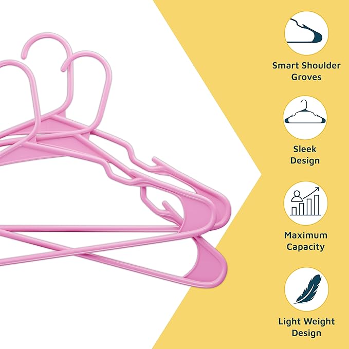 Plastic Clothes Hangers – Heavy Duty Hanger Set, for Organizing Clothes, Dresses, and Coat, Holds Up to 5 lbs, Space-Saving Hangers with Non-Slip Shoulder Grooves, Pack of 100, Pink