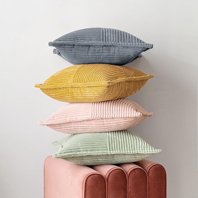 MIULEE Decorative Throw Pillow Covers for Couch Bed Livingroom 20x20 Inch Set of 2 Dustyblue Boho Accent Throw Pllows Broadside Striped Patchwork Soft Corduroy Pillowcases