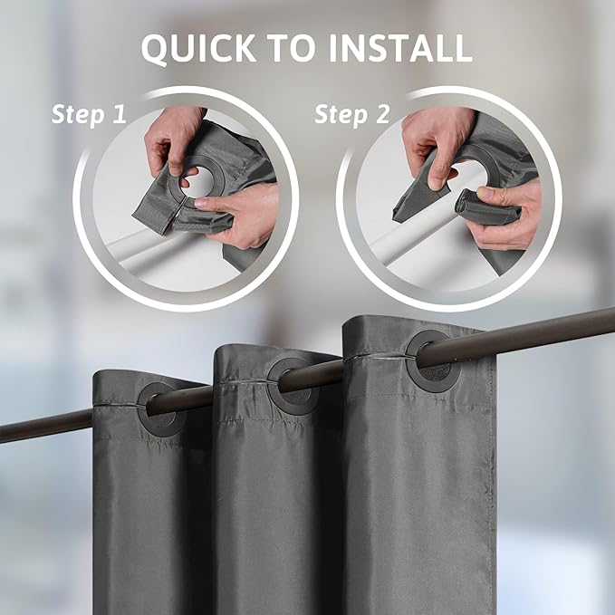 No Hook Stall Shower Curtain 36x72 Inch,Polyester Fabric Small Narrow Shower Curtain Liner,Hotel Style Bathroom Curtains with Plastic Split Grommets,Machine Washable & Waterproof,Dark Grey