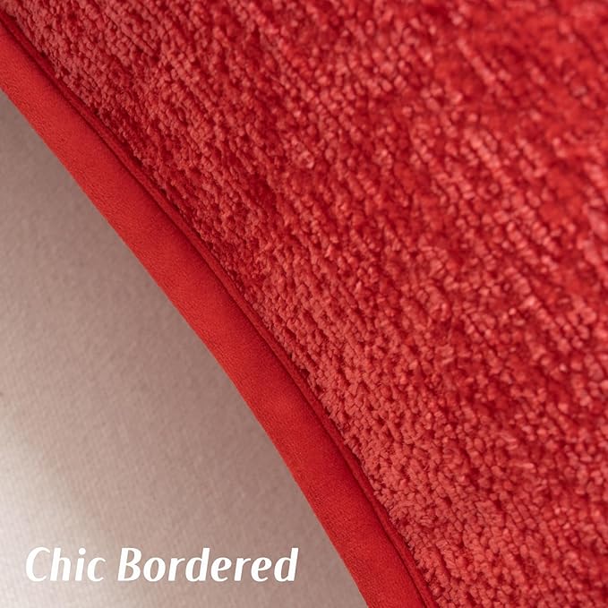 FUTEI Red Chenille Throw Pillow Covers 12x20 Inch Set of 2,Soft Cozy Bound Edge Design Lumbar Pillow Cases,Home Decor for Couch Bed Living Room