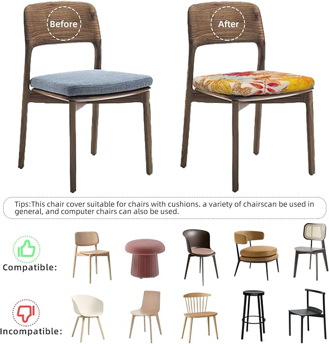 Seat Covers for Dining Room Chairsset of Set of 4, Fall Thanksgiving Autumn Leaf Harvest Stretch Chair Seat Covers Cushion Slipcovers for Kitchen Office