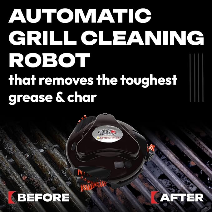 Grillbot Automatic Grill Cleaning Robot with Nylon Brushes, BBQ Grill Cleaner, Grill Brush, Grill Scraper, BBQ Accessories (Black Grillbot + Carry Case)