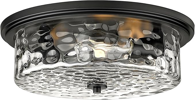 Industrial Flush Mount Ceiling Light, 16" 3-Light Modern Ceiling Light Fixture, Hammered Modern Kitchen Ceiling Light for Bedroom, Living Room, Kitchen Island (Black)